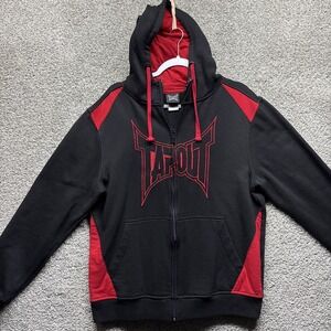 Y2K Tapout Mens Zip Hoodie Black Red MMA Graphic Sweatshirt Size Large Vintage
